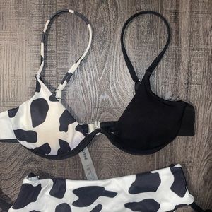 Shein Swim Cow Print High Waisted Bikini With Ties And Bra Like Top Black White Poshmark